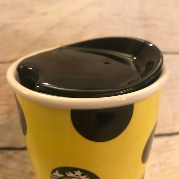 STARBUCKS Yellow Black Polka Dot Ceramic Tumbler - Picture 3 of 15